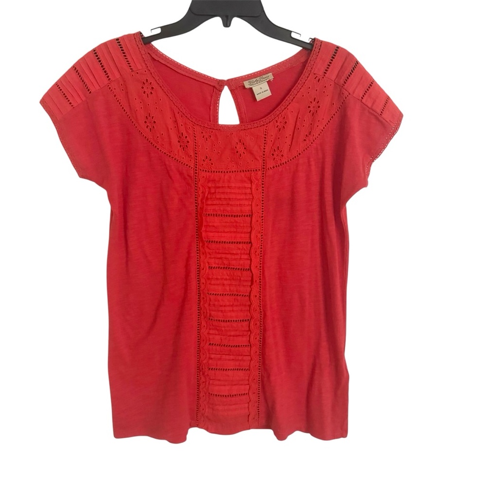 Lucky Brand Coral short sleeve eyelet top
